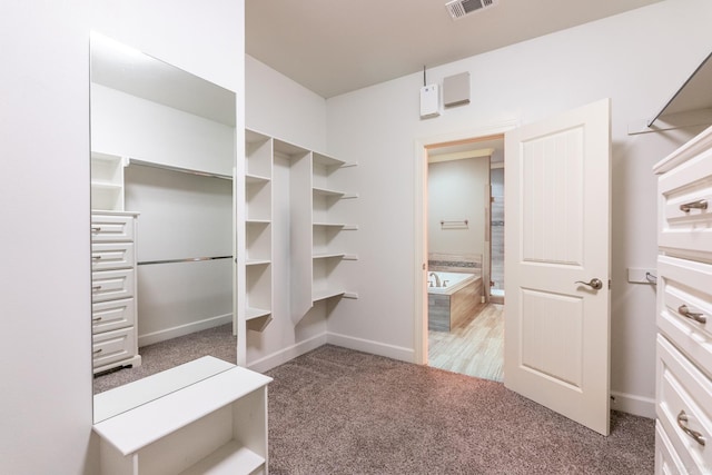 walk in closet featuring carpet flooring