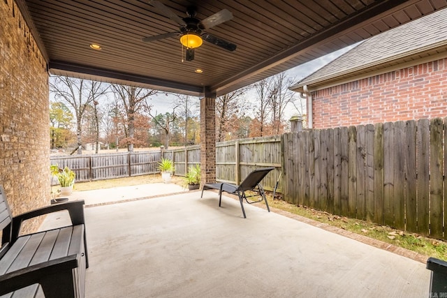 view of patio featuring ceiling fan