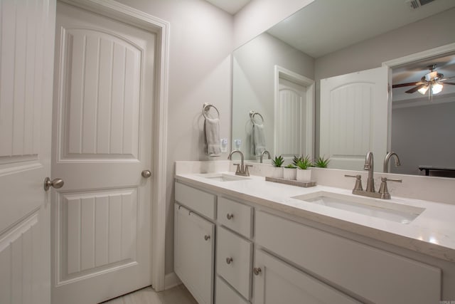 bathroom with vanity and ceiling fan