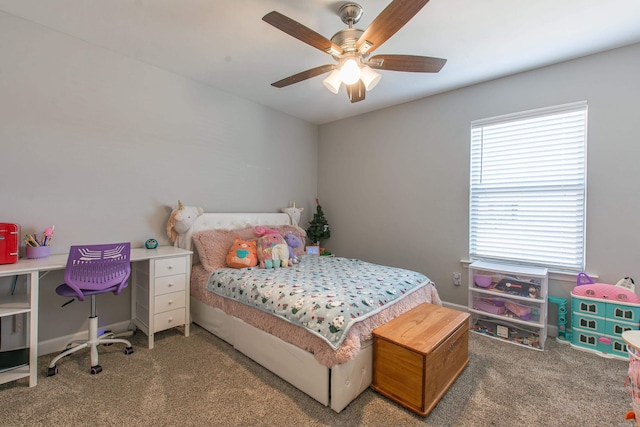 bedroom featuring carpet and ceiling fan