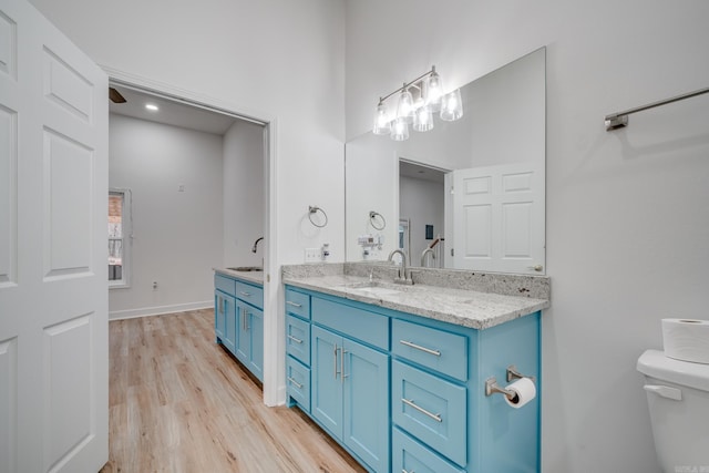 bathroom featuring hardwood / wood-style flooring, vanity, and toilet