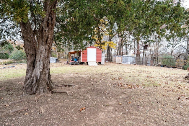 view of yard with a storage unit