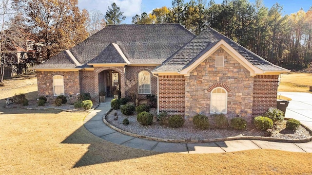 view of front of property featuring a front lawn