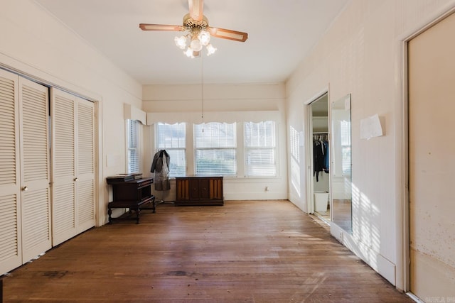 office area featuring hardwood / wood-style floors and ceiling fan