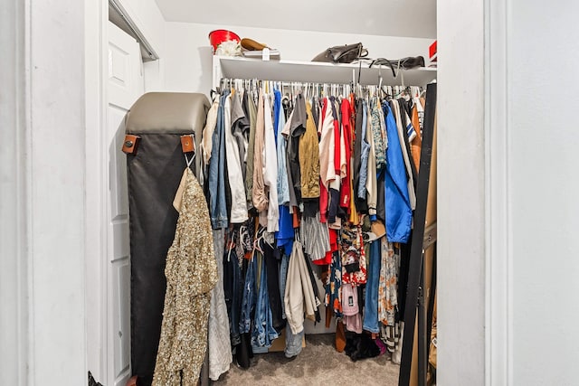 walk in closet featuring carpet flooring