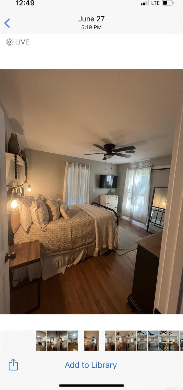 unfurnished bedroom featuring wood-type flooring and ceiling fan