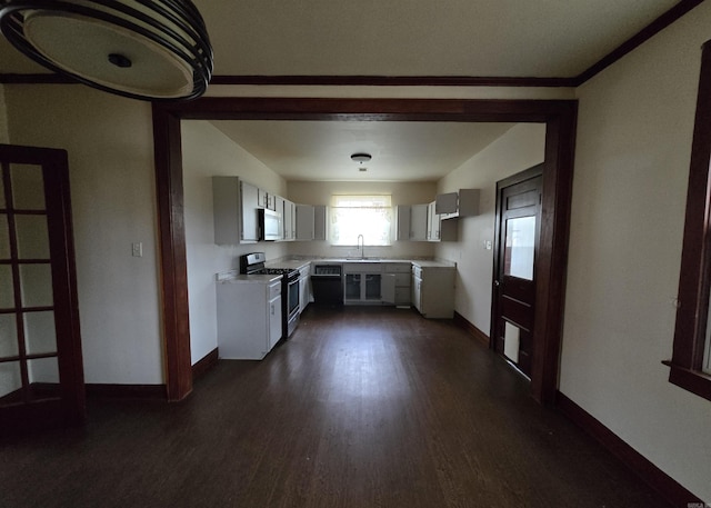 kitchen featuring crown molding, sink, dark hardwood / wood-style floors, and appliances with stainless steel finishes