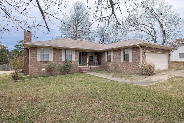 single story home featuring a garage and a front lawn