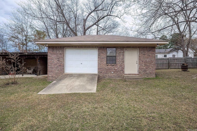 garage with a lawn