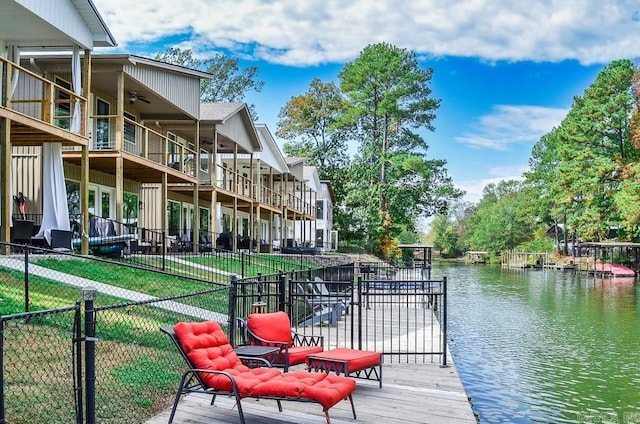 view of dock with a water view