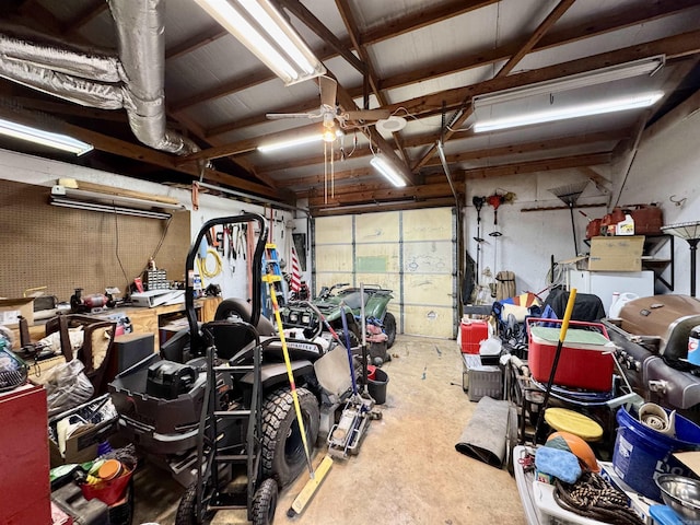 garage with ceiling fan