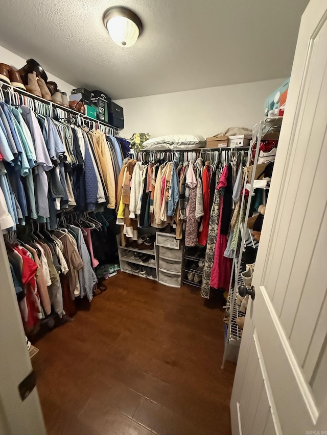 spacious closet with dark wood-type flooring