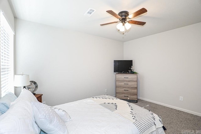 bedroom with carpet flooring and ceiling fan