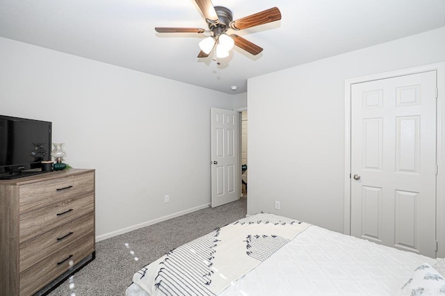 bedroom featuring carpet flooring and ceiling fan