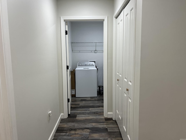 hall featuring dark hardwood / wood-style flooring and washer / clothes dryer