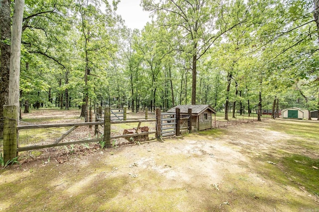 view of yard featuring a rural view and an outbuilding