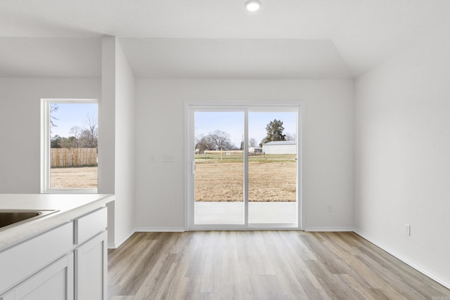 doorway with light hardwood / wood-style floors and plenty of natural light