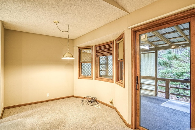 carpeted spare room with a wealth of natural light and a textured ceiling