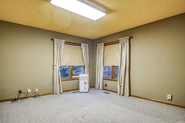 empty room with carpet and a textured ceiling