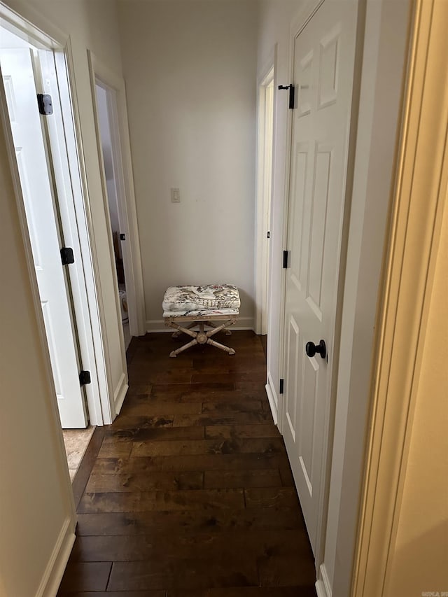 hallway with dark hardwood / wood-style floors