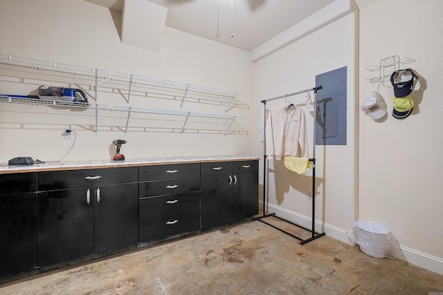 bathroom with electric panel and concrete floors