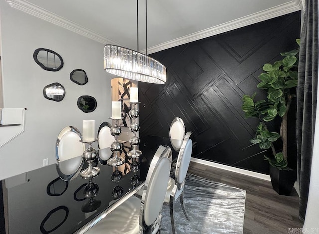 unfurnished dining area with crown molding and dark hardwood / wood-style flooring