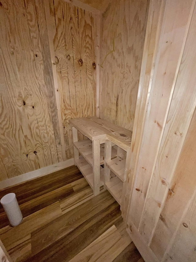 view of sauna featuring hardwood / wood-style floors