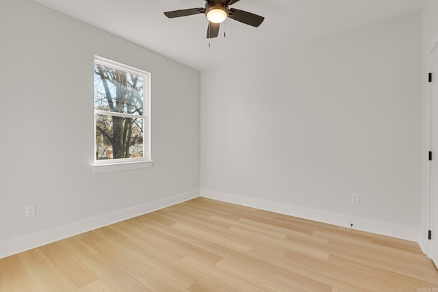 unfurnished room featuring ceiling fan and light hardwood / wood-style flooring