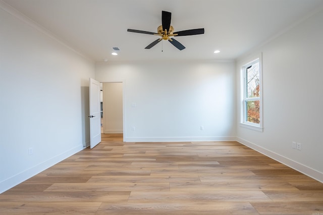 110 Eagle Ridge Dr, Maumelle, AR 72113 - empty room featuring ceiling fan, light hardwood / wood-style floors, and ornamental molding