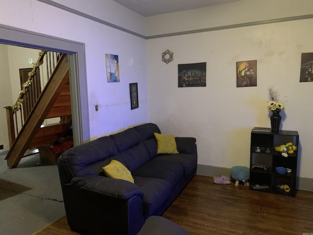 living room featuring dark wood-type flooring