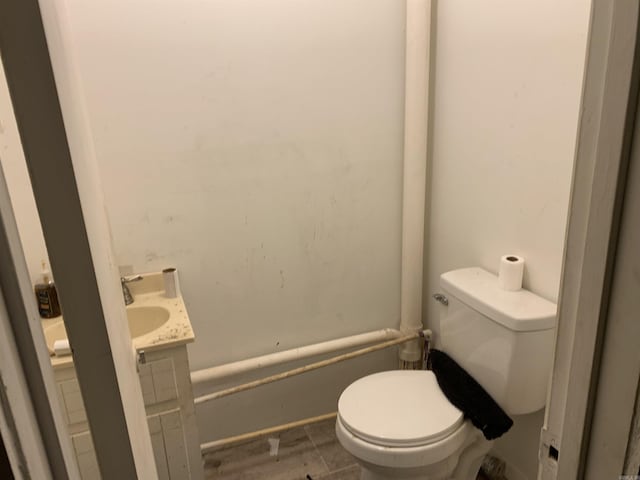 bathroom featuring vanity, toilet, and wood-type flooring