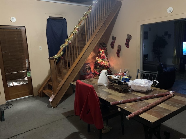 dining room with concrete floors