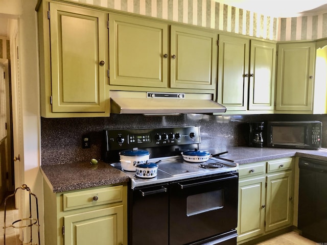 kitchen featuring tasteful backsplash and black appliances