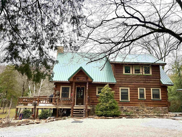 log home with a deck