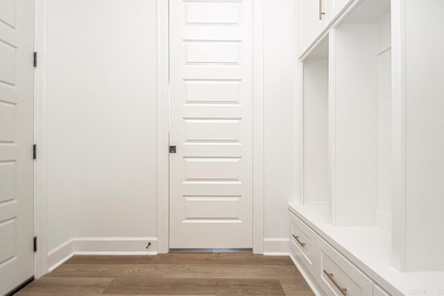 mudroom with hardwood / wood-style flooring