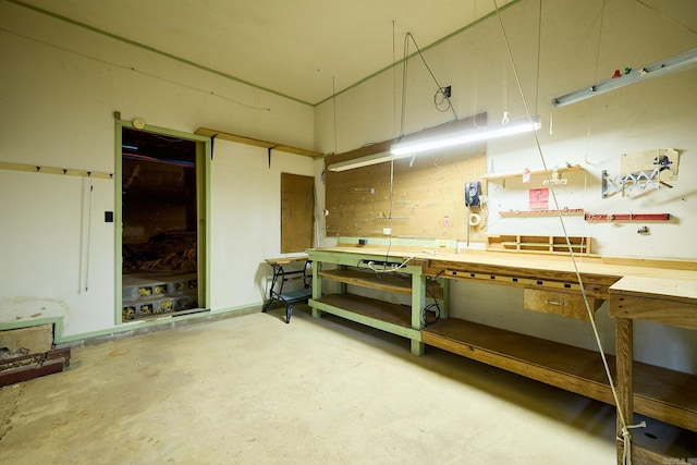 basement with a workshop area