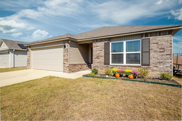 ranch-style house with a front lawn and a garage