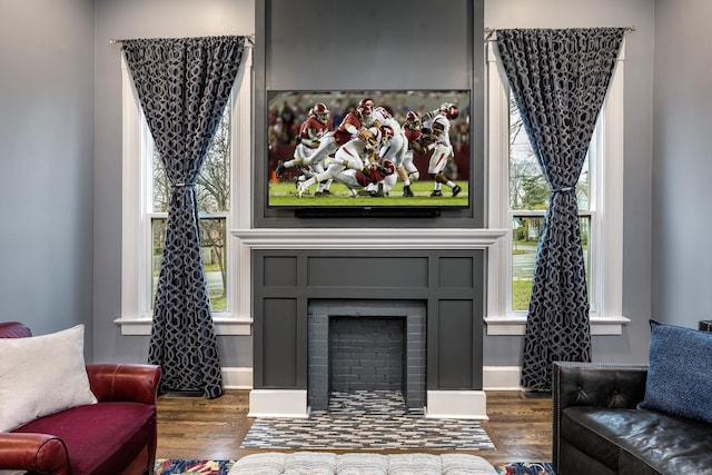 living room featuring dark hardwood / wood-style flooring