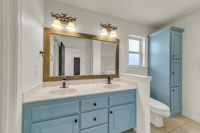 bathroom featuring tile patterned floors, vanity, and toilet