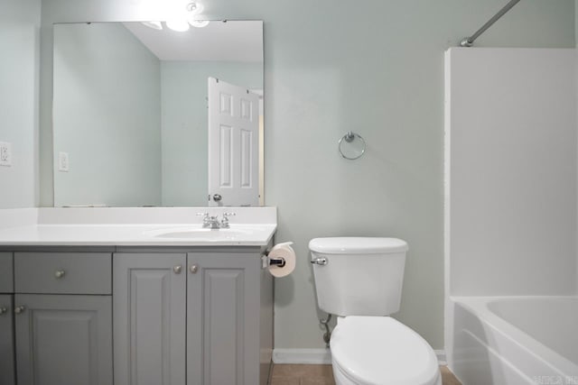 full bathroom with tile patterned floors, vanity, toilet, and shower / washtub combination