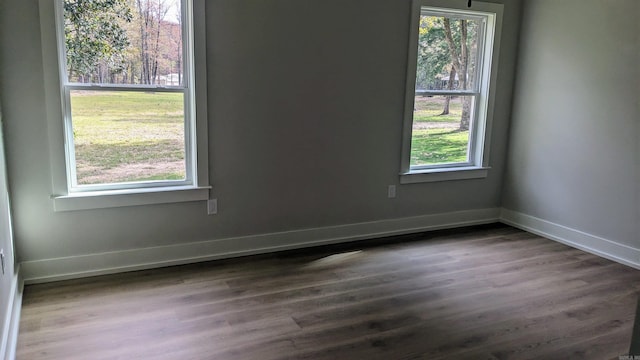 spare room with plenty of natural light and dark wood-type flooring