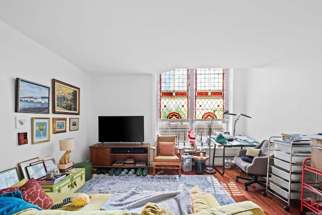 living room with hardwood / wood-style flooring