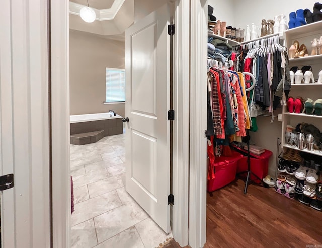 spacious closet featuring hardwood / wood-style floors