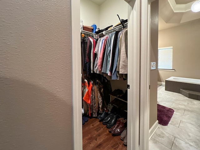 spacious closet featuring light hardwood / wood-style floors