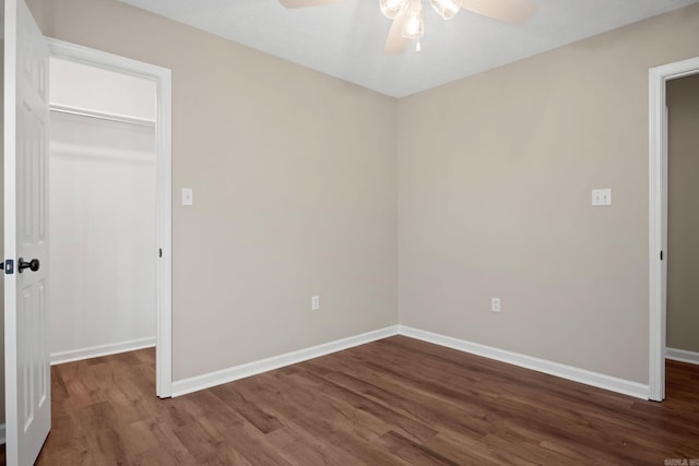 unfurnished room with hardwood / wood-style floors and ceiling fan