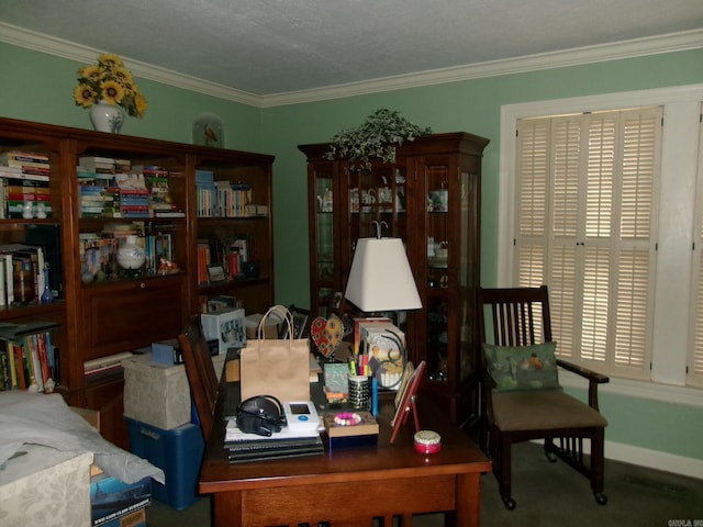 office space with crown molding