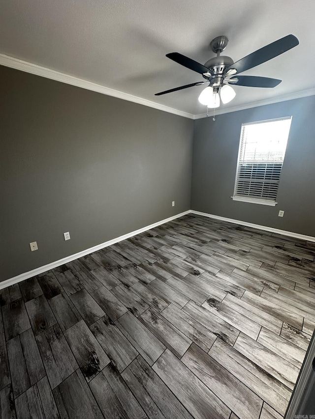 spare room featuring ceiling fan and ornamental molding