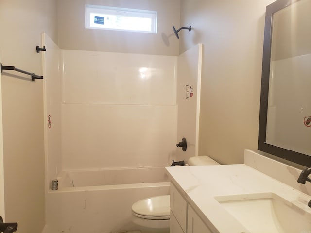 full bathroom with vanity,  shower combination, and toilet