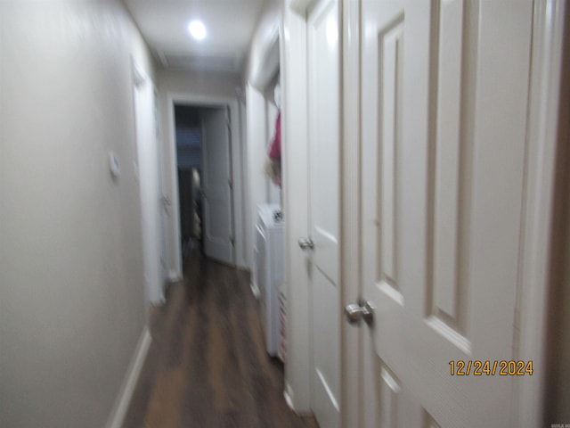 hallway with dark hardwood / wood-style flooring