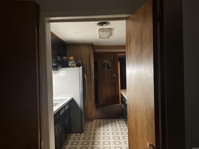 interior space with wood walls and sink